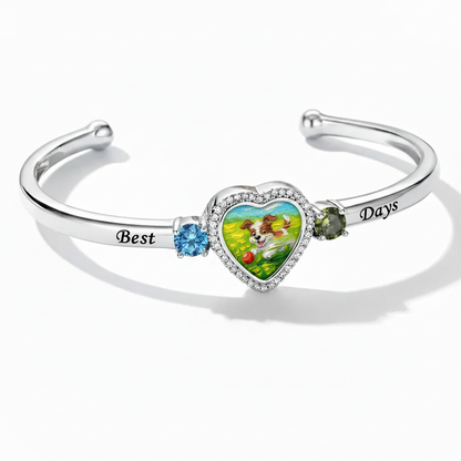 Delicate Heart Locket Bangle — Adjustable Fit, Timeless Sparkle B4001