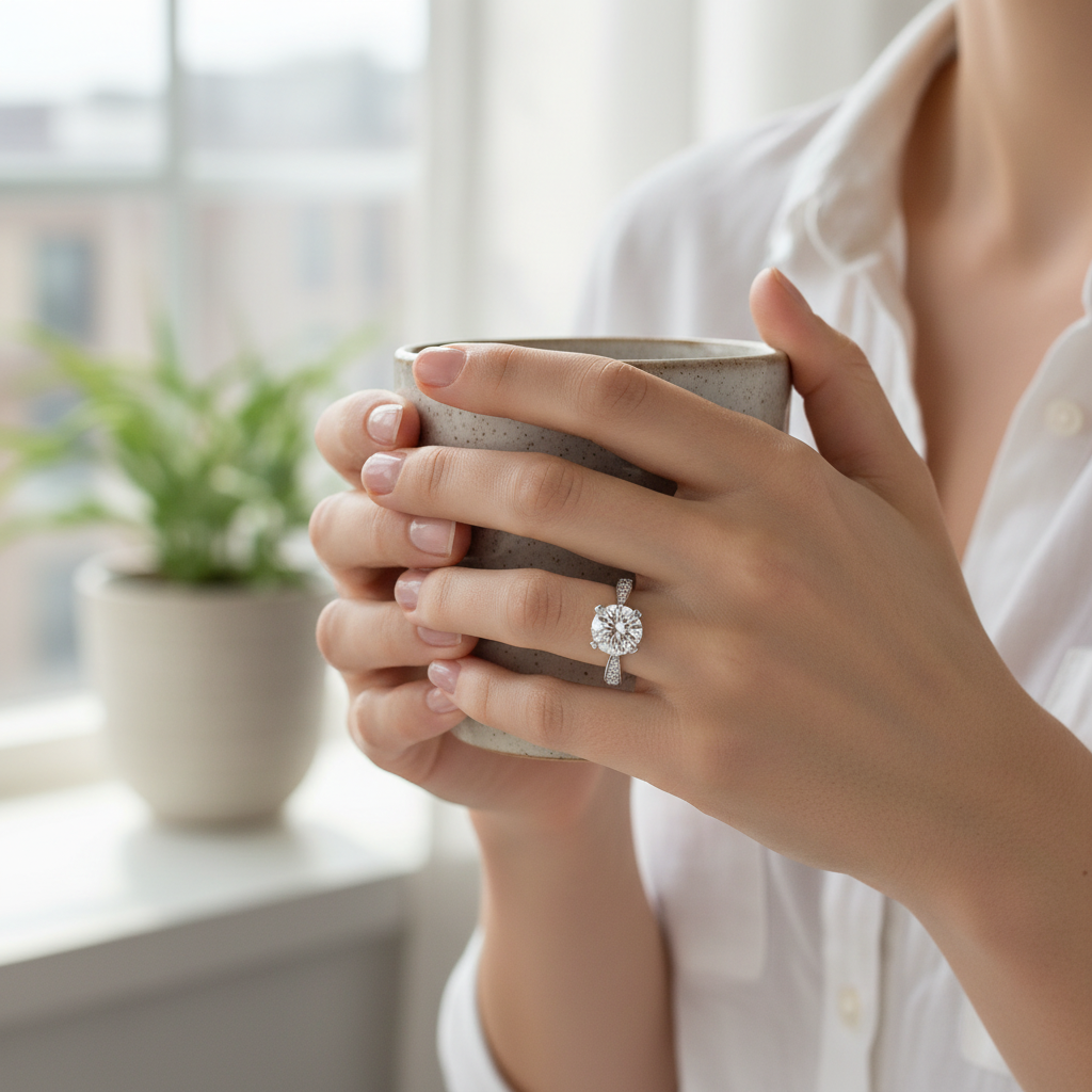 Caucasian model wearing ring
