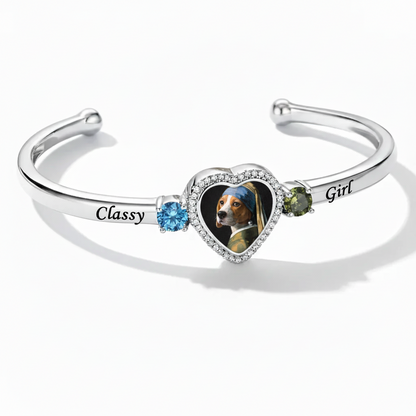 Delicate Heart Locket Bangle — Adjustable Fit, Timeless Sparkle B4002