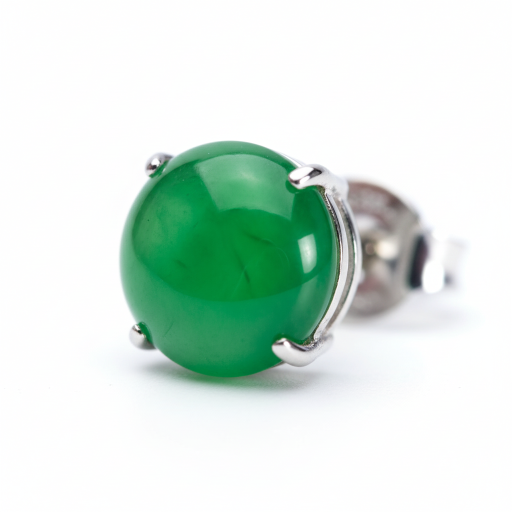 Close-up detail of jade surface texture and prong setting