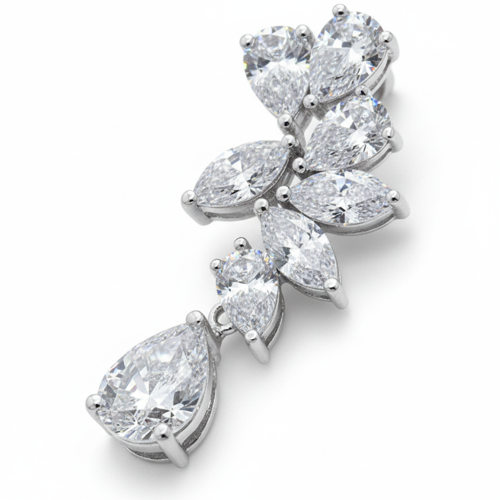 Close-up detail of mixed-cut diamond cluster