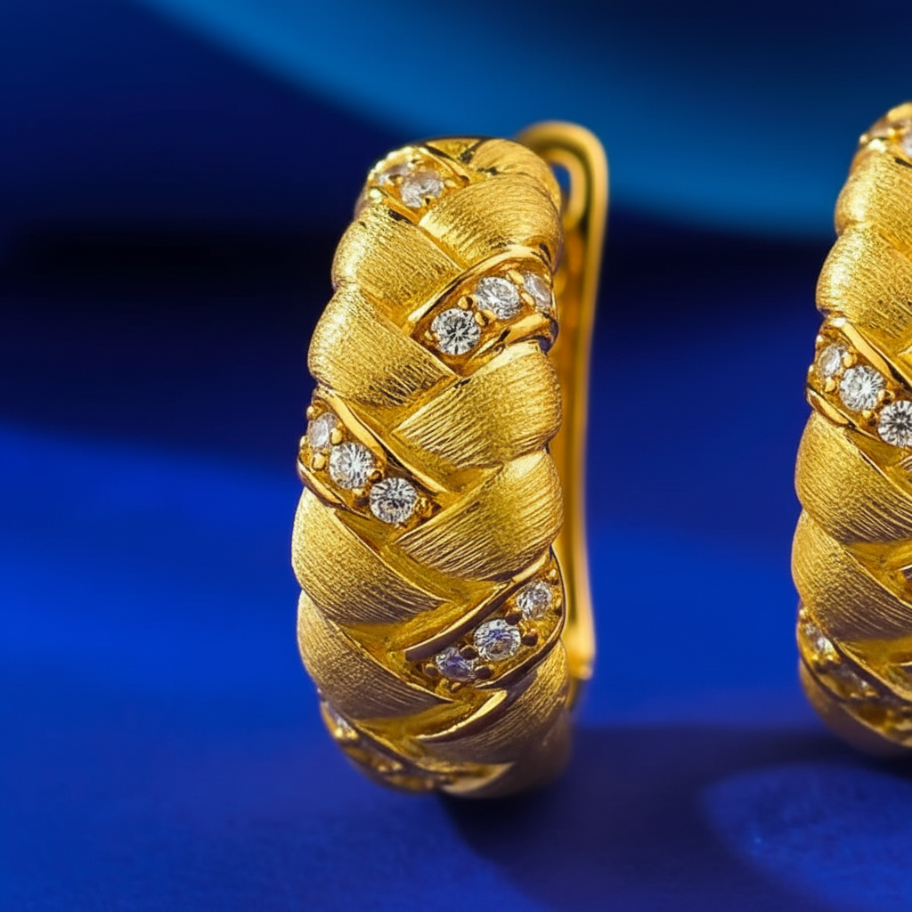 Close-up detail of textured gold surface and diamond accents
