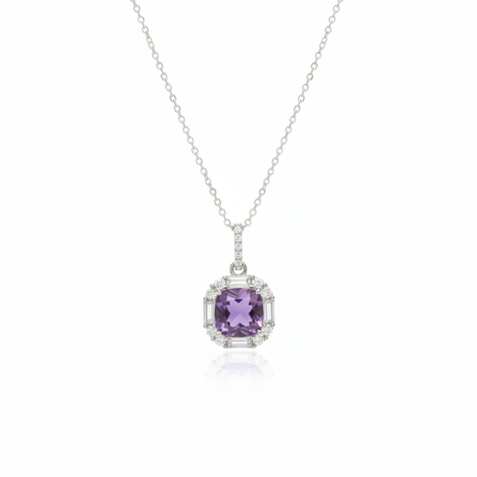 Corrected amethyst floral pendant white background
