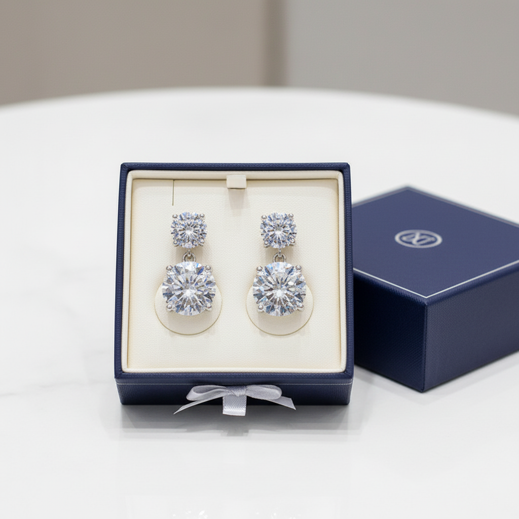 Diamond drop earrings in luxury gift box - gift-ready presentation