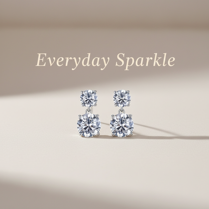 Diamond drop earrings with "Everyday Sparkle" text overlay