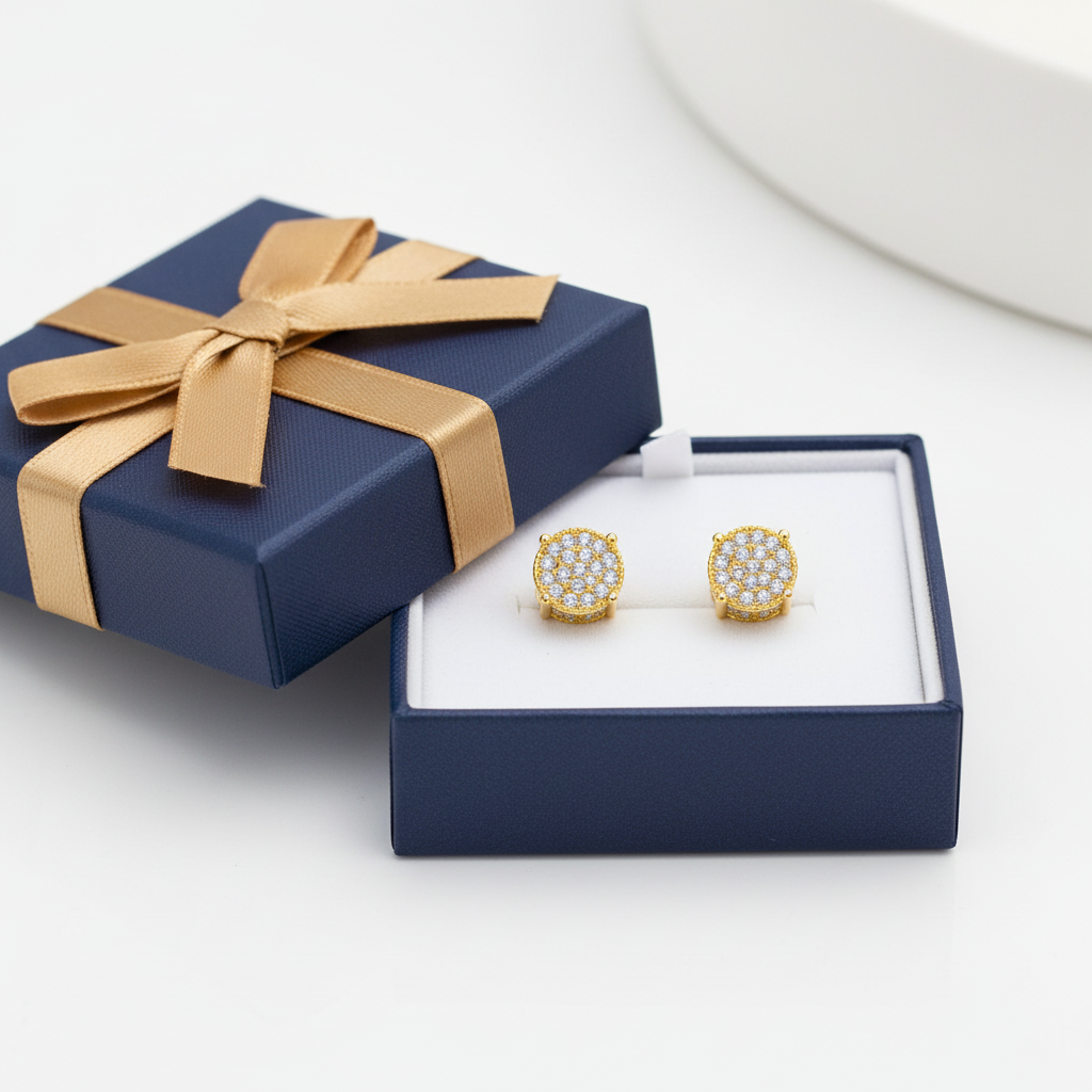 Diamond stud earrings in luxury gift box