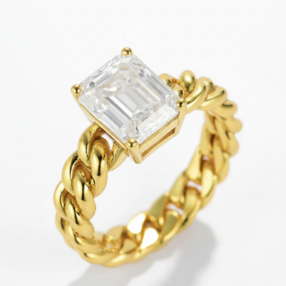 Emerald Cut Moissanite Twisted Band Ring - Main Product