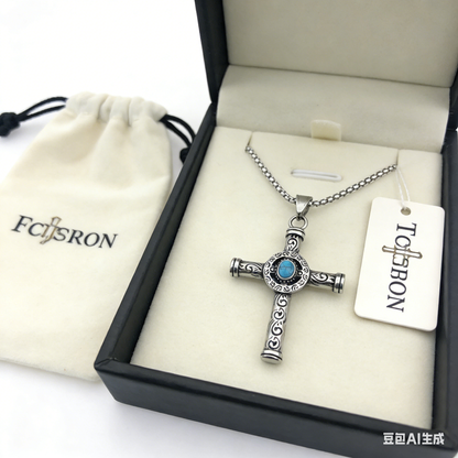 925 Sterling Silver Gemstone Cross Pendant Necklace - Streetwear Style