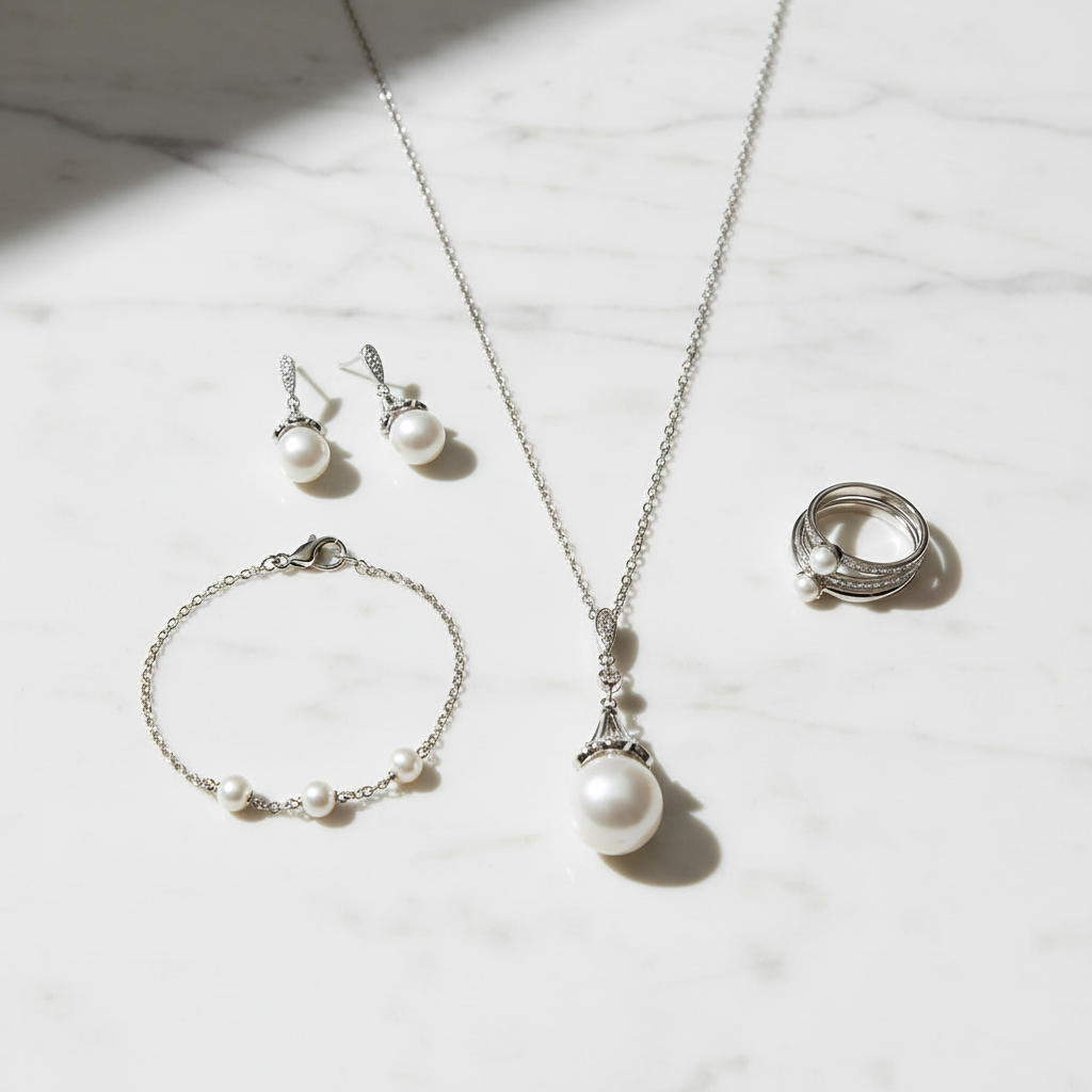 Flat lay - styling with pearl accessories