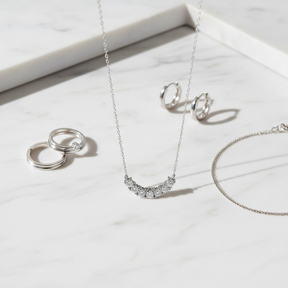 Flat lay with complementary jewelry