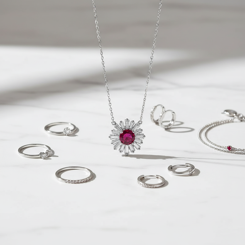 Flat lay with complementary jewelry