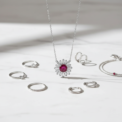 Flat lay with complementary jewelry