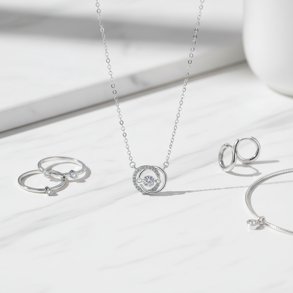 Flat lay with complementary jewelry