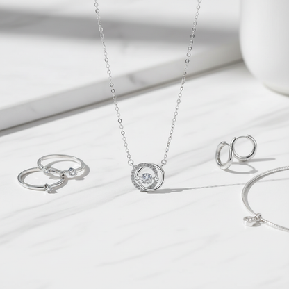 Flat lay with complementary jewelry