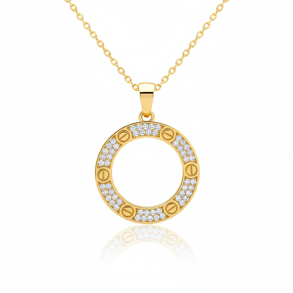 Gold Circle Pendant Necklace - White Background