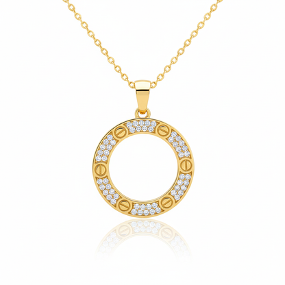 Gold Circle Pendant Necklace - White Background