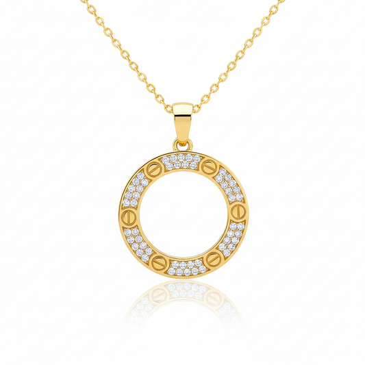 Gold Circle Pendant Necklace - White Background