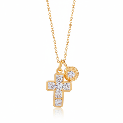Gold Cross Pendant White Background