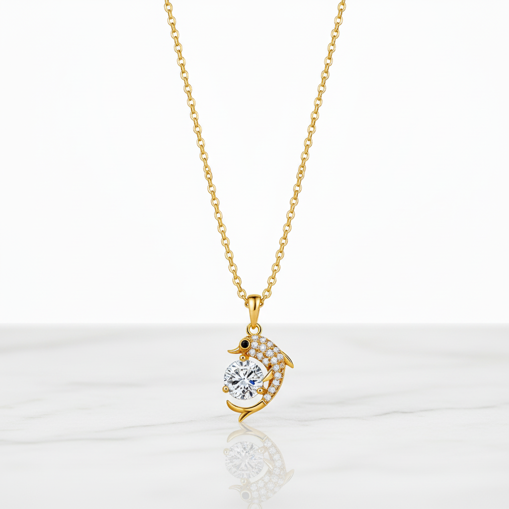 Gold Dolphin Necklace - White Background