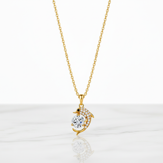 Gold Dolphin Necklace - White Background
