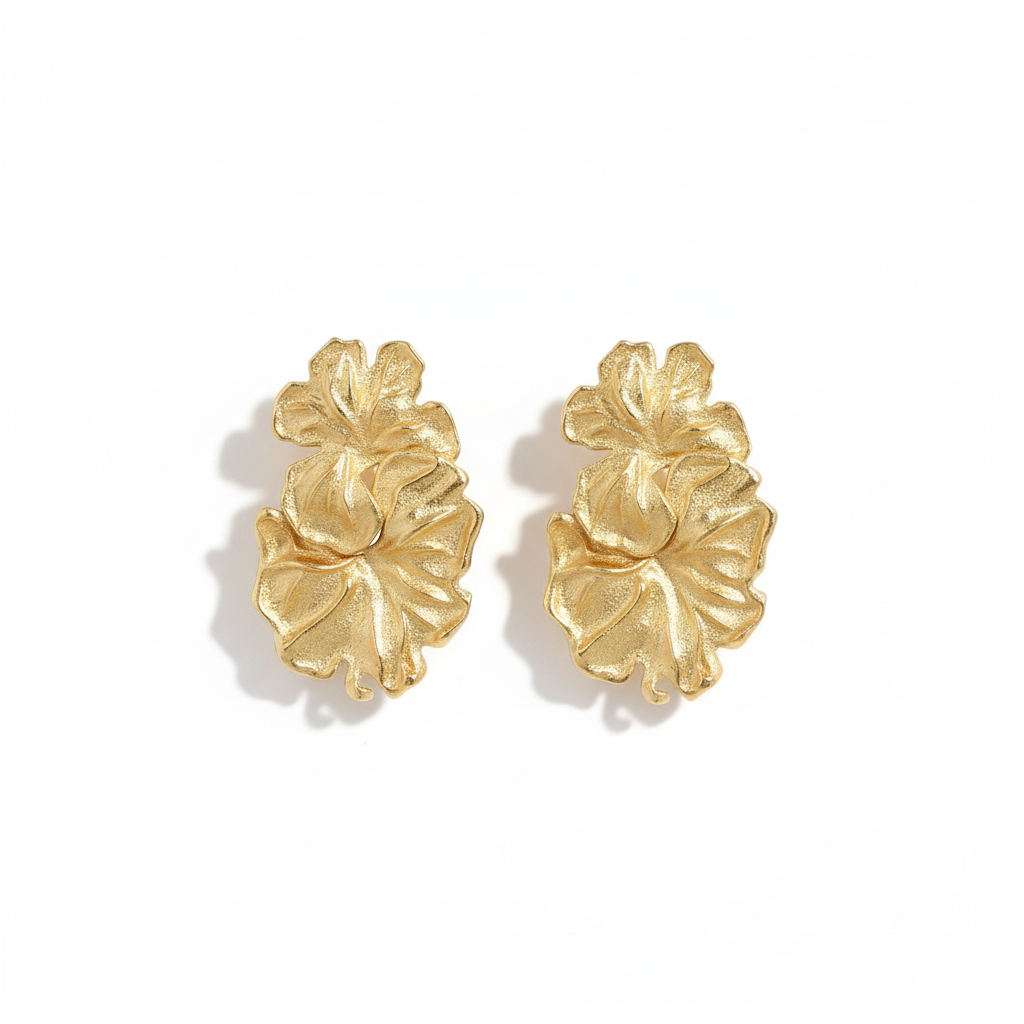 Gold double flower earrings