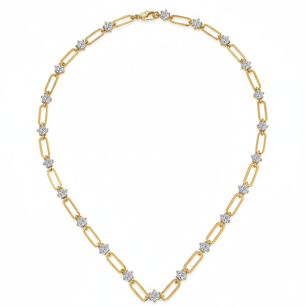 Gold Paperclip Chain Necklace - White Background