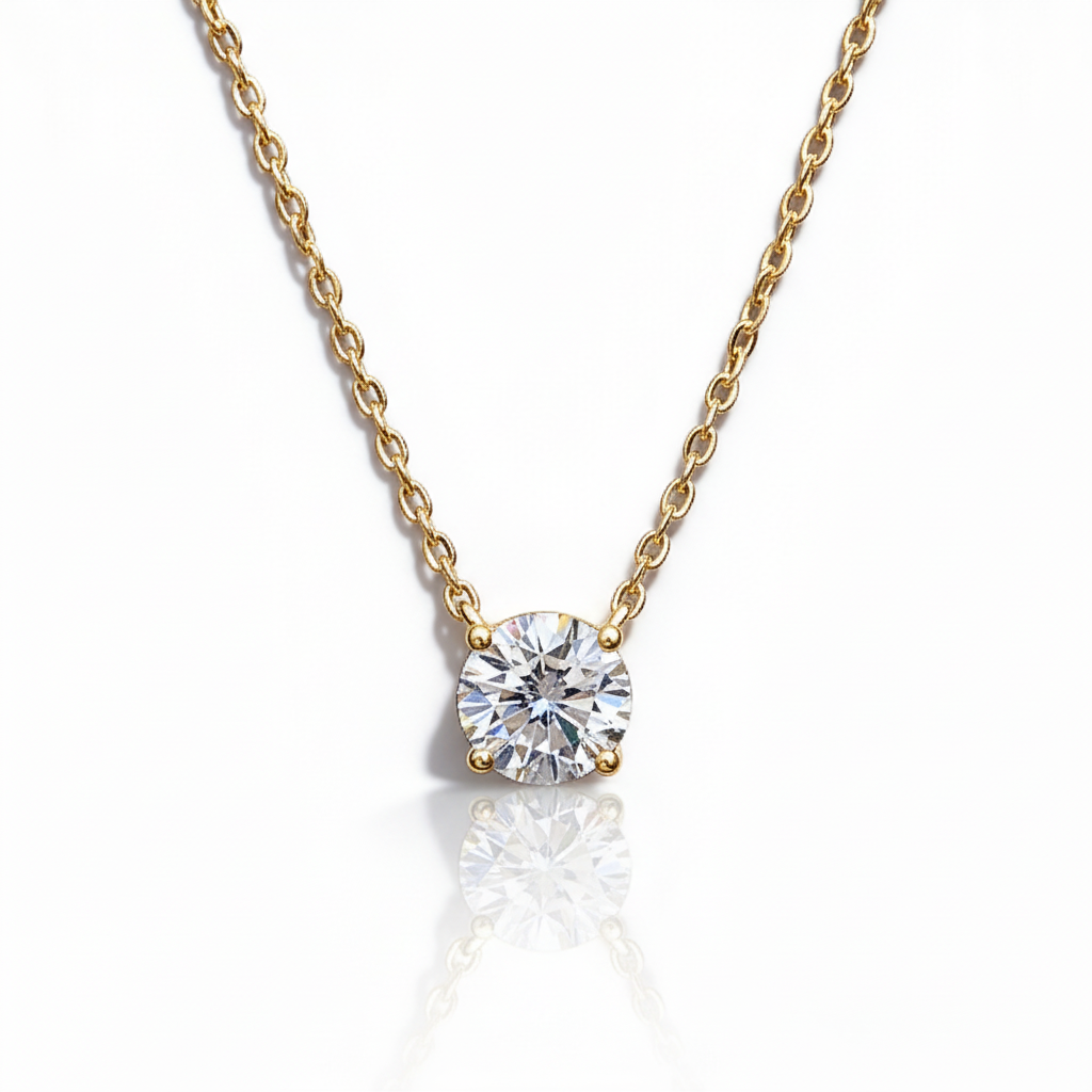 Gold Solitaire Necklace - White Background