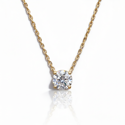 Gold Solitaire Necklace - White Background