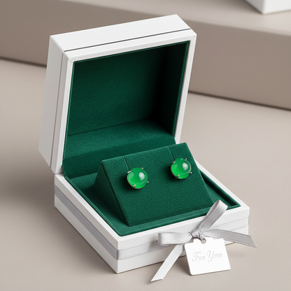 Green jade earrings in luxury gift box - gift-ready presentation