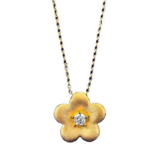 Ricady Jewel S925 Silver Brushed Golden Flower Necklace, Neo-Chinese Style