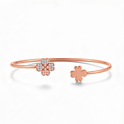 Clover Charm Cuff Bracelet in Gold Plated Sterling Silver for Women
