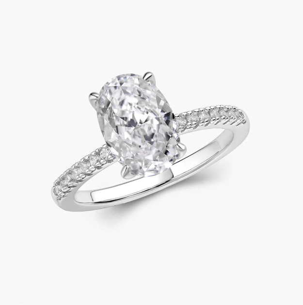 Cherie Oval Crushed Ice Ring in 925 Sterling Silver for Women
