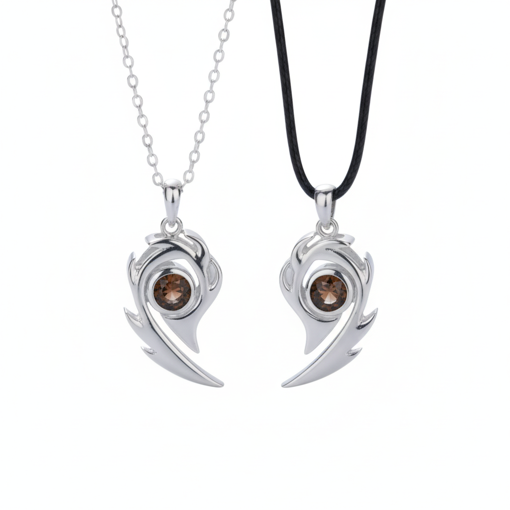 Angel Wings Heart Matching Necklaces - Sterling Silver Couple Set