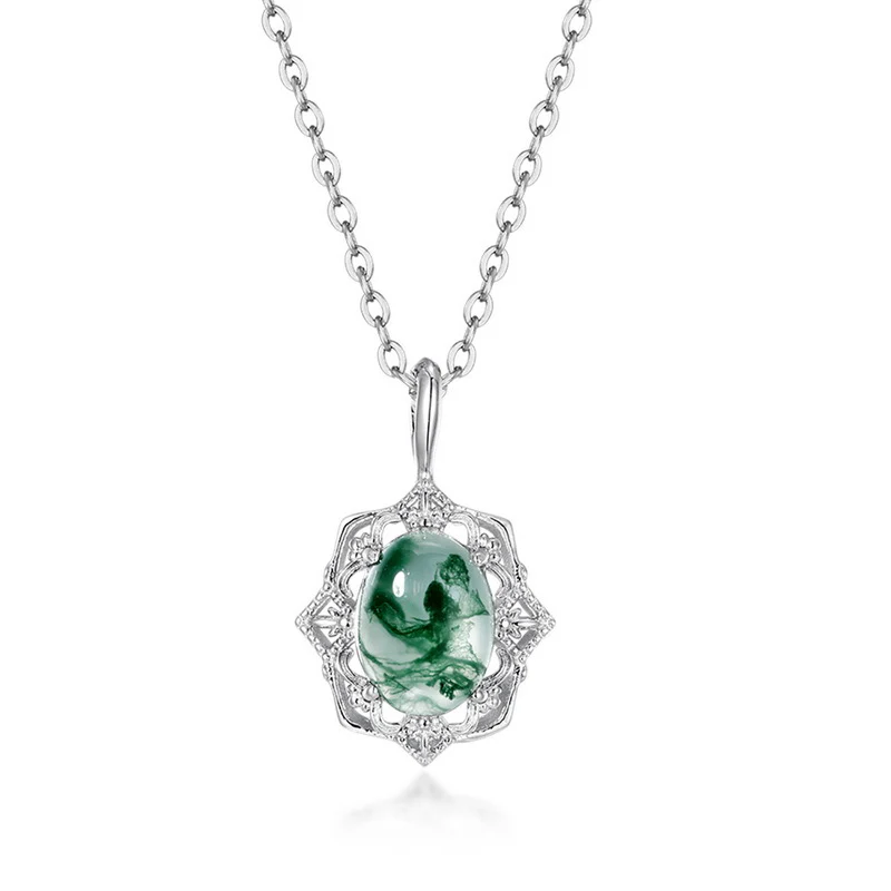 Jade Lotus Pendant Necklace • 925 Sterling Silver with Natural Jade