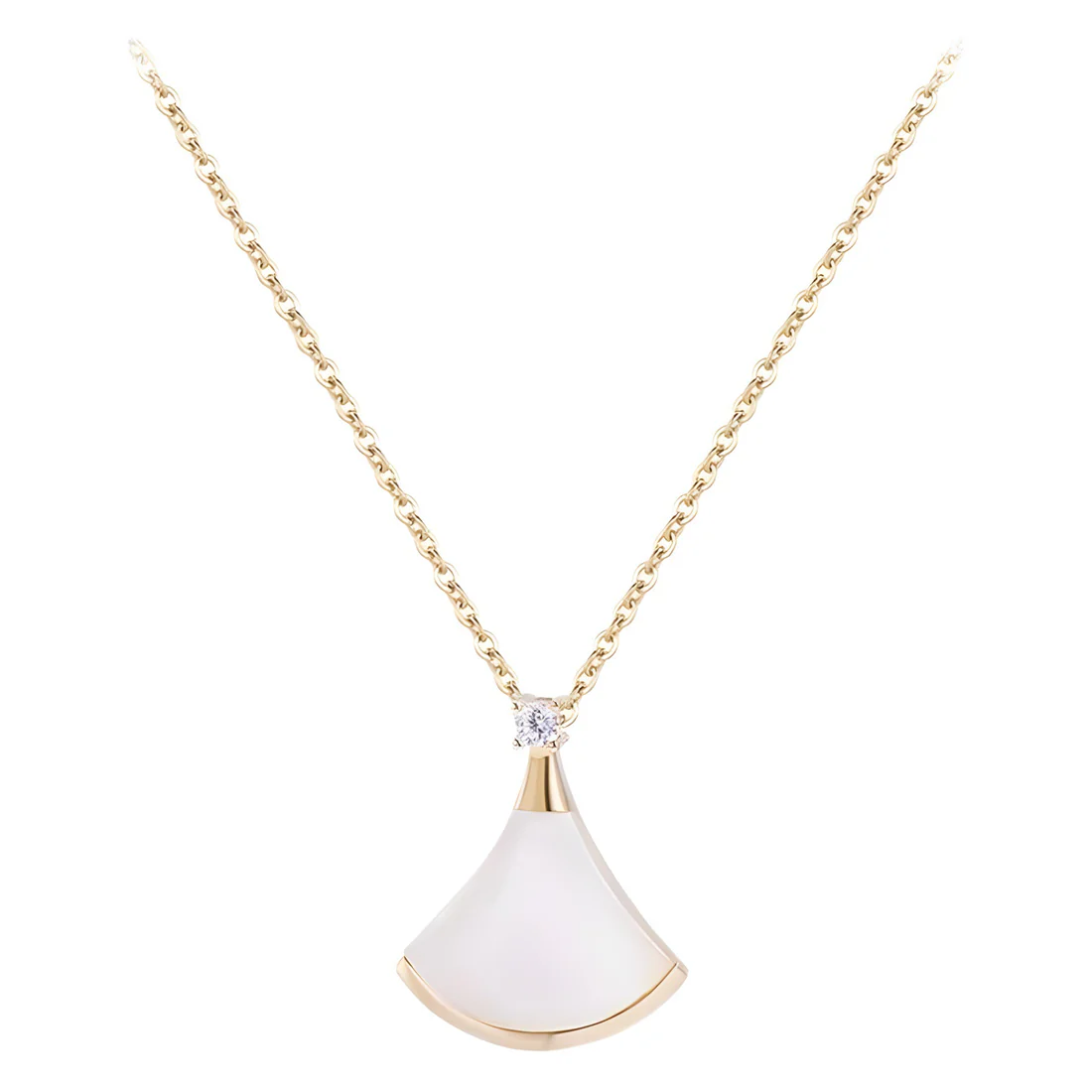 Fan Pendant Necklace Gold Sterling Silver Shell Zirconia for Women