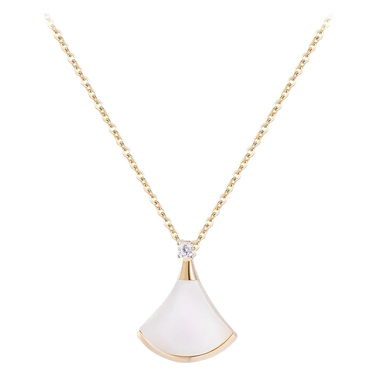 Fan Pendant Necklace Gold Sterling Silver Shell Zirconia for Women