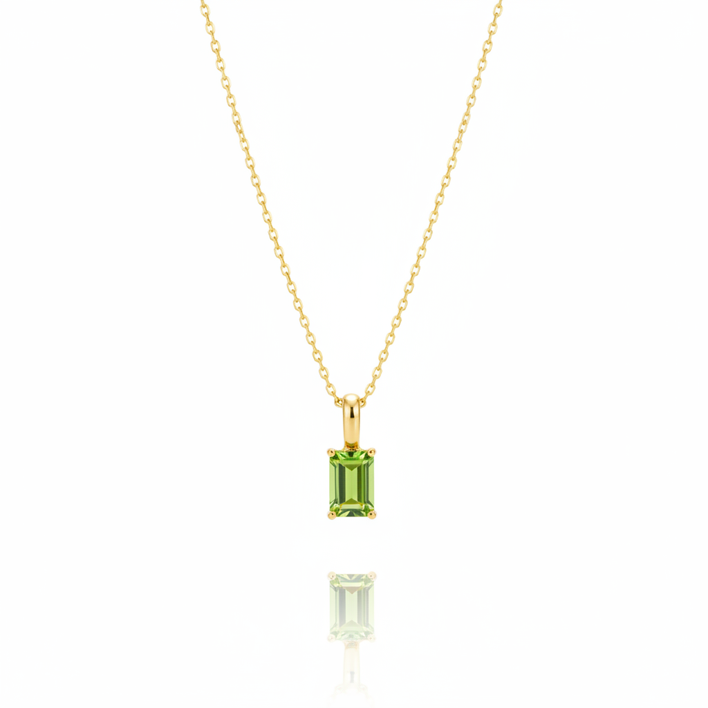 Geometric Gemstone Pendant Necklace in 925 Sterling Silver - Amethyst & Peridot