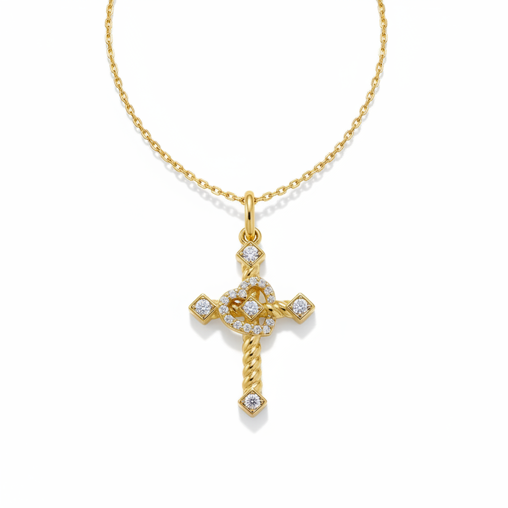 Heart Cross Necklace Gold Sterling Silver for Women Everyday Wear