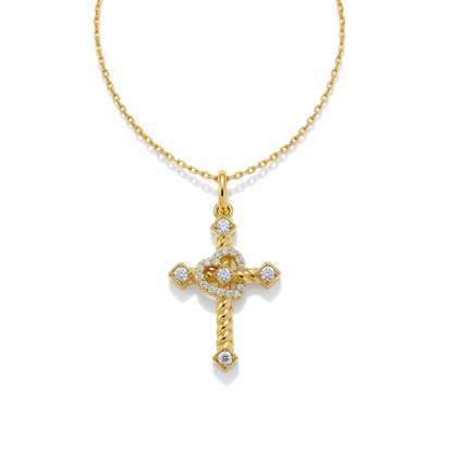 Heart Cross Necklace Gold Sterling Silver for Women Everyday Wear