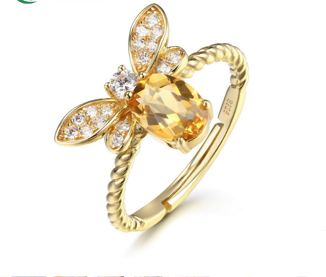 Bee Pendant Necklace with Citrine Crystal in 925 Sterling Silver