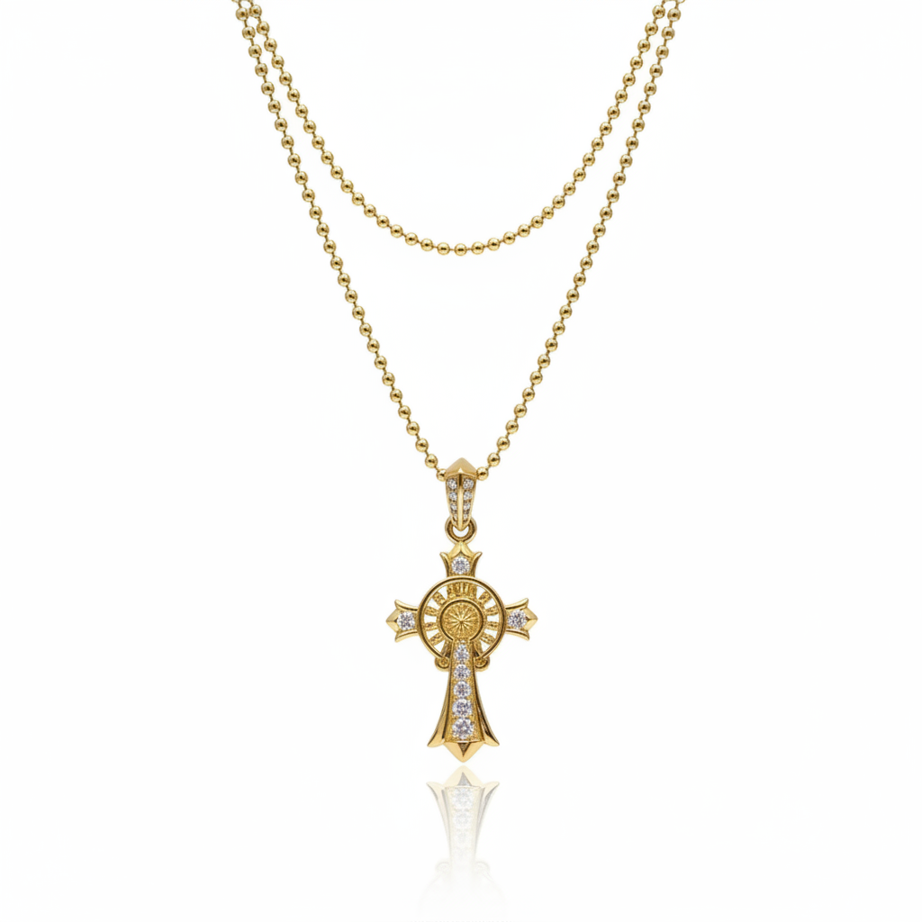 925 Silver Cross Necklace – Pavé Diamond Pendant – Gold Plated