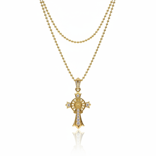 925 Silver Cross Necklace – Pavé Diamond Pendant – Gold Plated