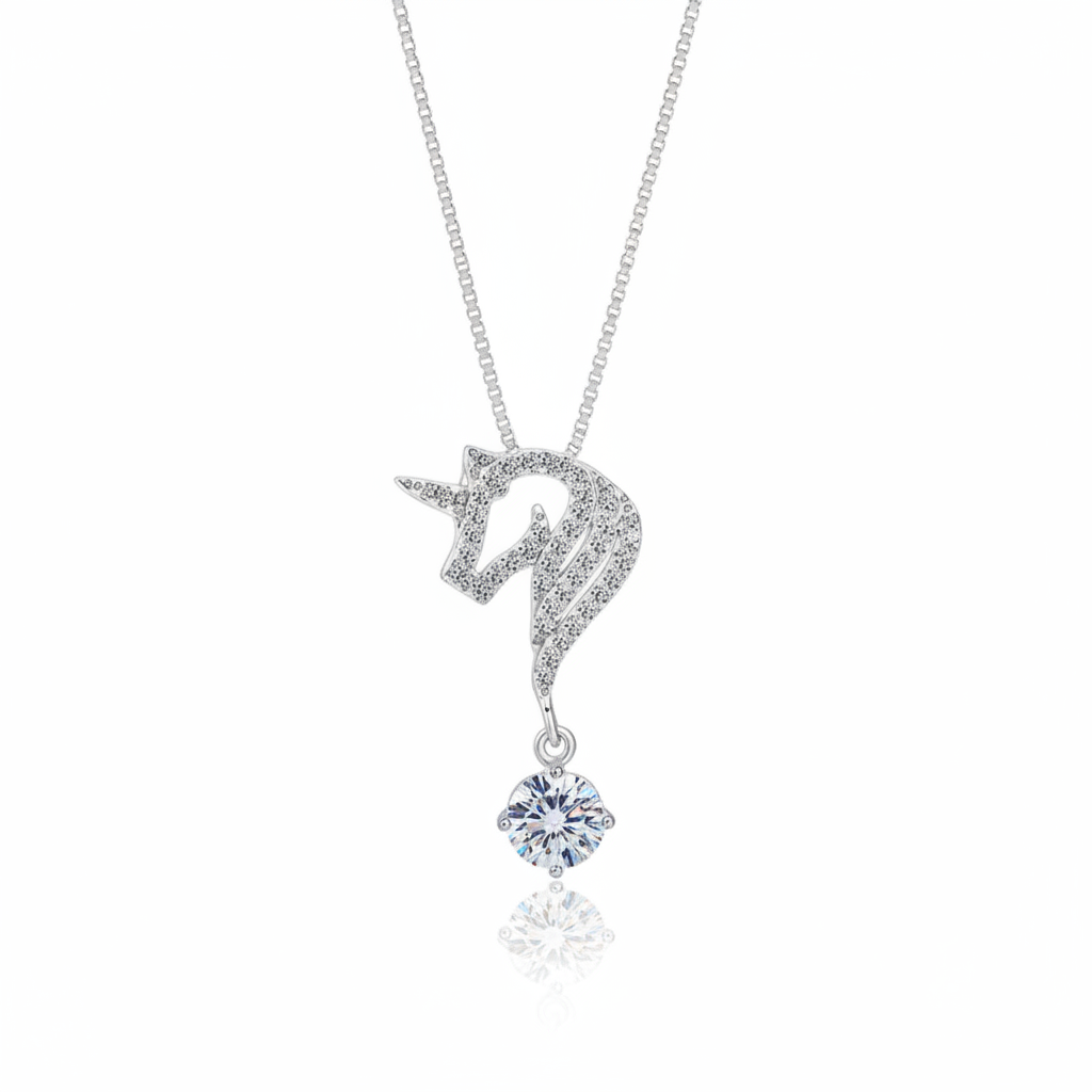 Sterling Silver Dolphin Necklace with Zirconia Drop for Women