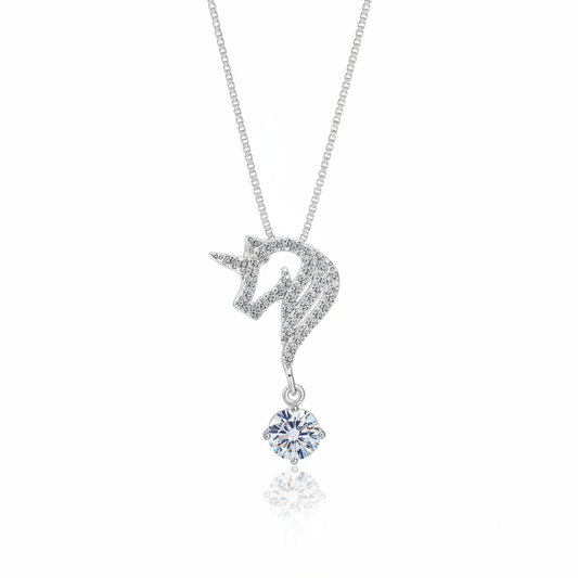 Sterling Silver Dolphin Necklace with Zirconia Drop for Women