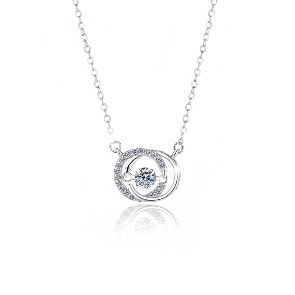 Dancing Stone Circle Pendant Necklace in Sterling Silver for Women