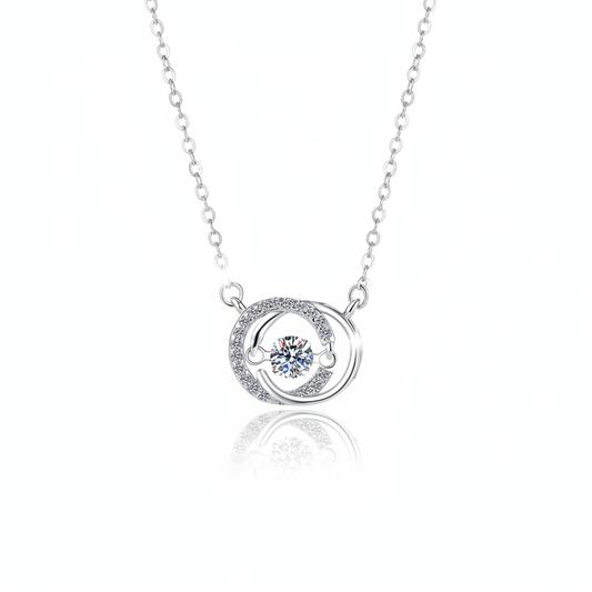 Dancing Stone Circle Pendant Necklace in Sterling Silver for Women