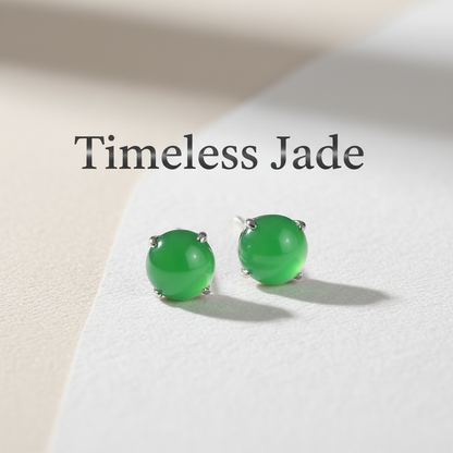 Jade earrings with "Timeless Jade" text overlay