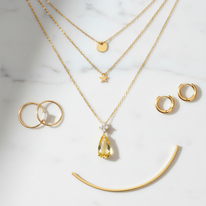 Layered jewelry flat lay