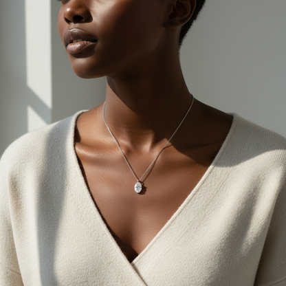 Lifestyle focusing on necklace - Black model