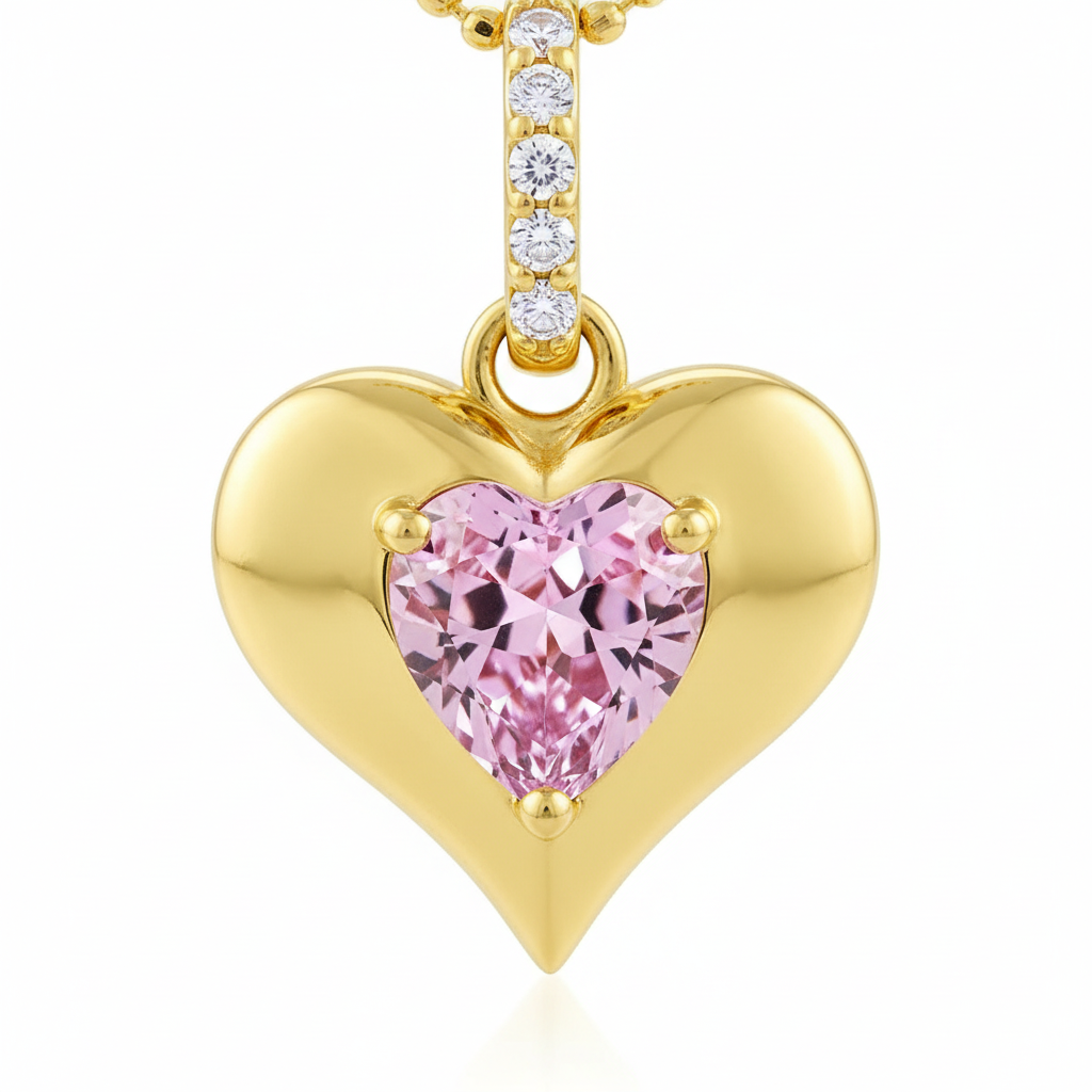 Macro pink heart stone and gold detail